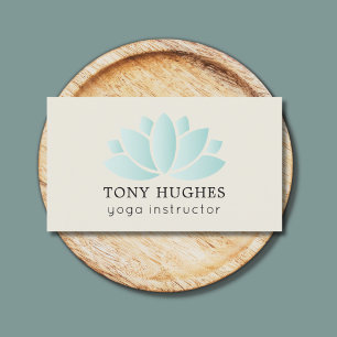 Simple Elegant Old White Turquoise Lotus Icon Yoga Business Card