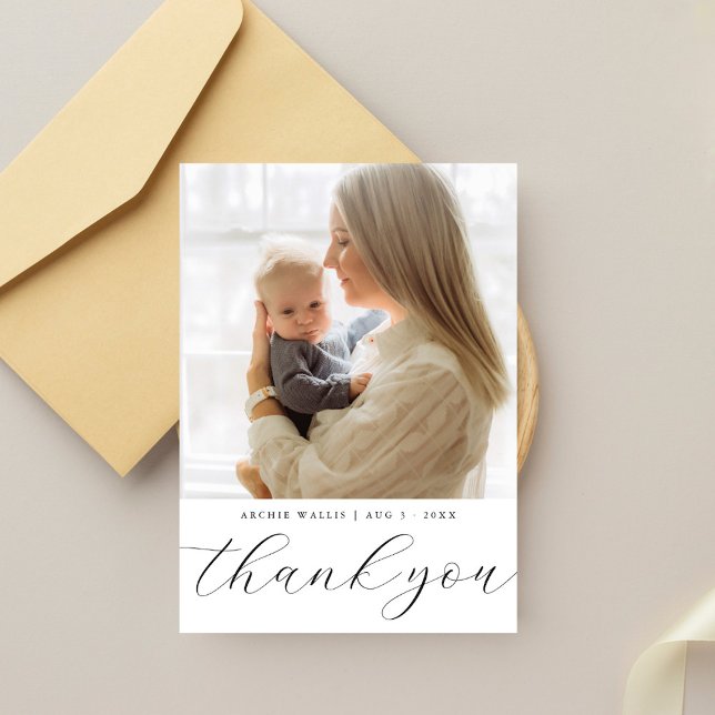 Simple Elegant One Photo Baby Shower Thank You Card (Creator Uploaded)