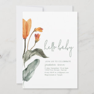 Simple Elegant Orange Flower Baby Shower Invite