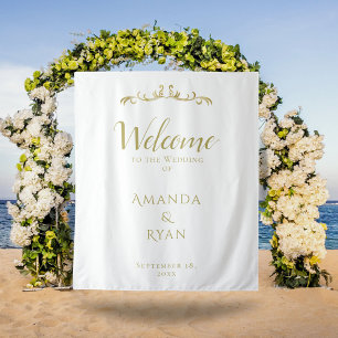 Simple Elegant Ornament Welcome Wedding Backdrop Tapestry