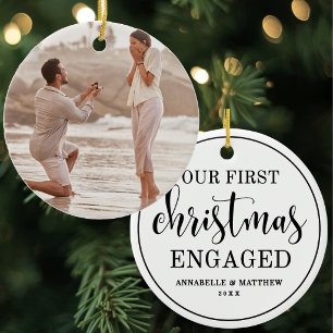 Simple Elegant Our First Christmas Engaged Ceramic Tree Decoration