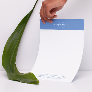 Simple Elegant Pastel Blue Minimalist Two Monogram Custom Letterhead