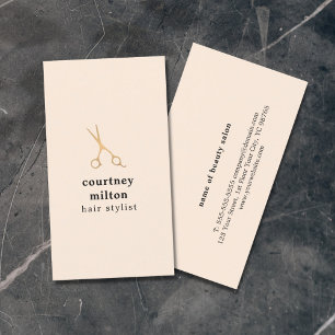 Simple Elegant Pastel Faux Gold Scissor Hair Business Card