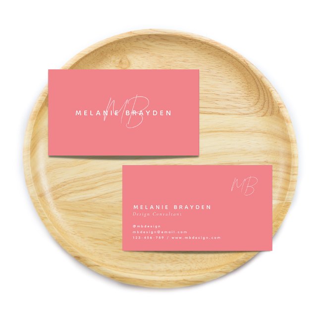 Simple Elegant Pastel Pink Minimalist Two Monogram Business Card (Creator Uploaded)