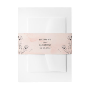 Simple elegant peach pink floral wedding invitation belly band
