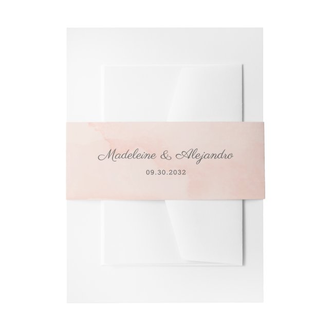 Simple elegant peach pink wedding invitation belly band (Front Example)