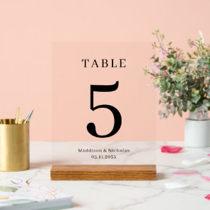 Simple Elegant Personaized Wedding Table Number Acrylic Sign