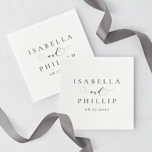 Simple elegant personalised black white wedding napkin