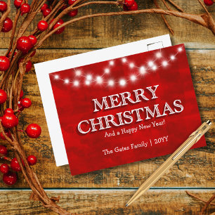 Simple Elegant Personalised Merry Christmas Lights Holiday Postcard