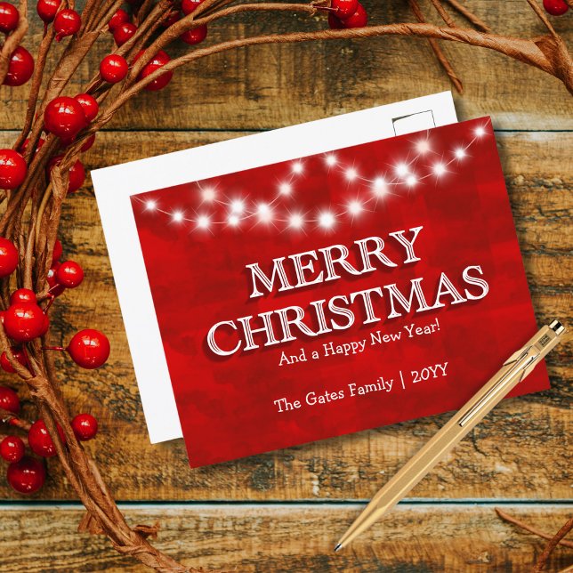 Simple Elegant Personalised Merry Christmas Lights Holiday Postcard (Creator Uploaded)