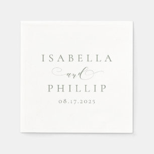 Simple elegant personalised sage green wedding napkin