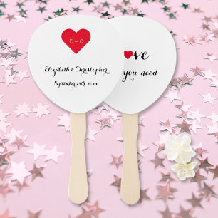 Simple Elegant Personalised Wedding Monogram Heart Hand Fan