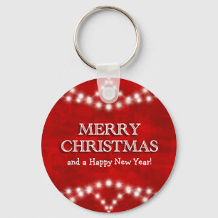 Simple Elegant Personalized Merry Christmas Lights Key Ring