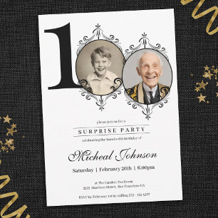 Simple Elegant Photo 100th Birthday Surprise Party Invitation