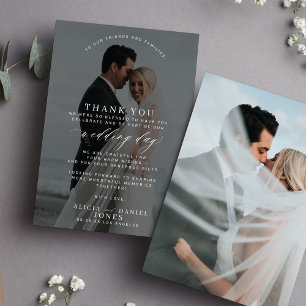 Simple elegant photo black and white wedding thank you card