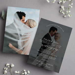 Simple elegant photo black and white wedding thank you card