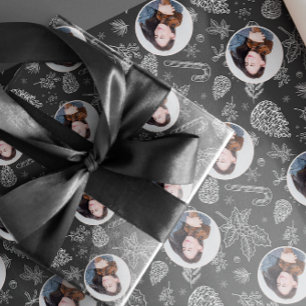 Simple Elegant Photo Black Christmas Wrapping Paper