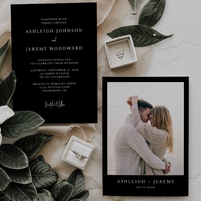 Simple Elegant Photo Black Wedding Invitation (Creator Uploaded)
