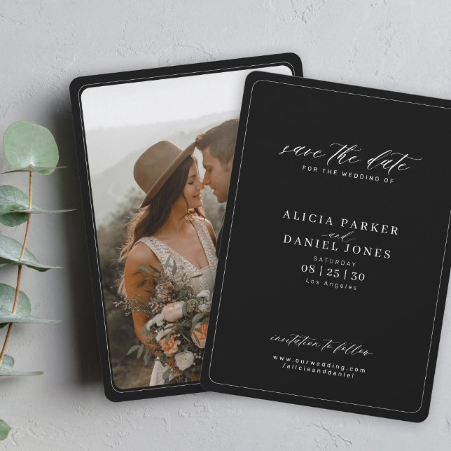 Simple elegant photo black wedding save the date (Creator Uploaded)