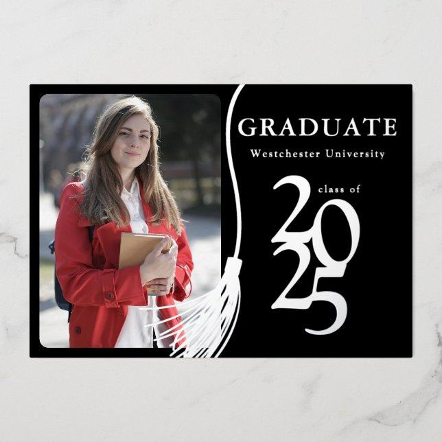 Simple Elegant Photo Black White Graduation (Front)