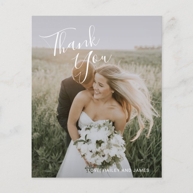 Simple Elegant Photo Budget Wedding Thank You Card (Front)