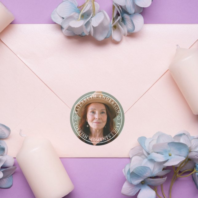 Simple Elegant Photo Classic White Script Retire Classic Round Sticker (Creator Uploaded)