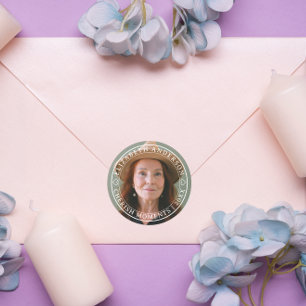 Simple Elegant Photo Classic White Script Retire Round Sticker