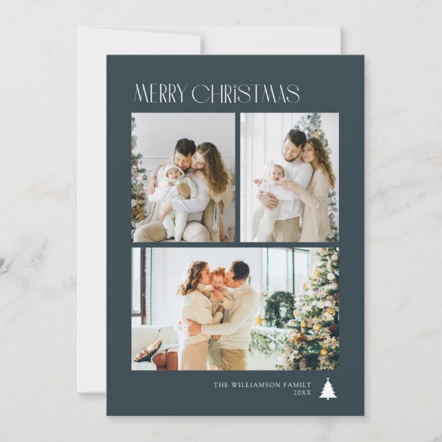 Simple elegant photo collage christmas holiday card (Front)