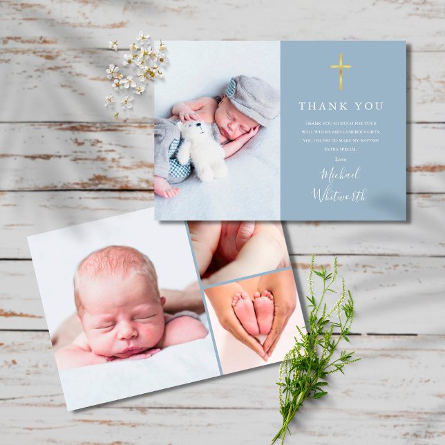 Simple Elegant Photo Collage Script Baptism Thank You Card (Creator Uploaded)
