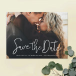 Simple Elegant Photo Custom Wedding Save the Date Magnetic Invitation<br><div class="desc">This simple, stylish modern photo wedding save the date magnetic card template features 'Save the Date' in a lively modern script with your first names, date and wedding locale on a single line below it. The text is a crisp white. Add your favourite photo and your details to make this...</div>