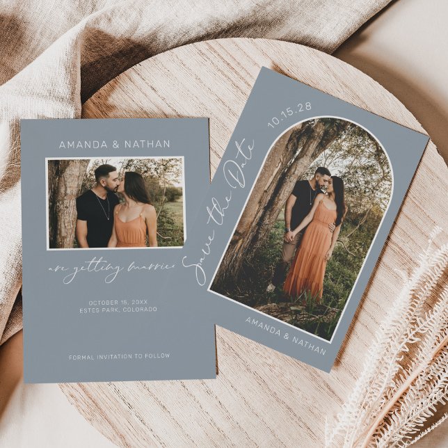 Simple Elegant Photo Dusty Blue Wedding Save The Date (Creator Uploaded)