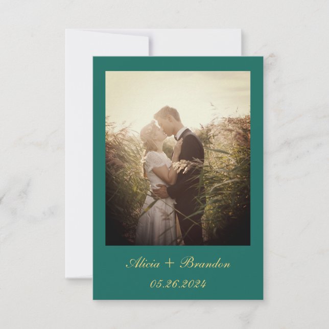 Simple Elegant Photo Emerald Green Text Wedding Save The Date (Front)