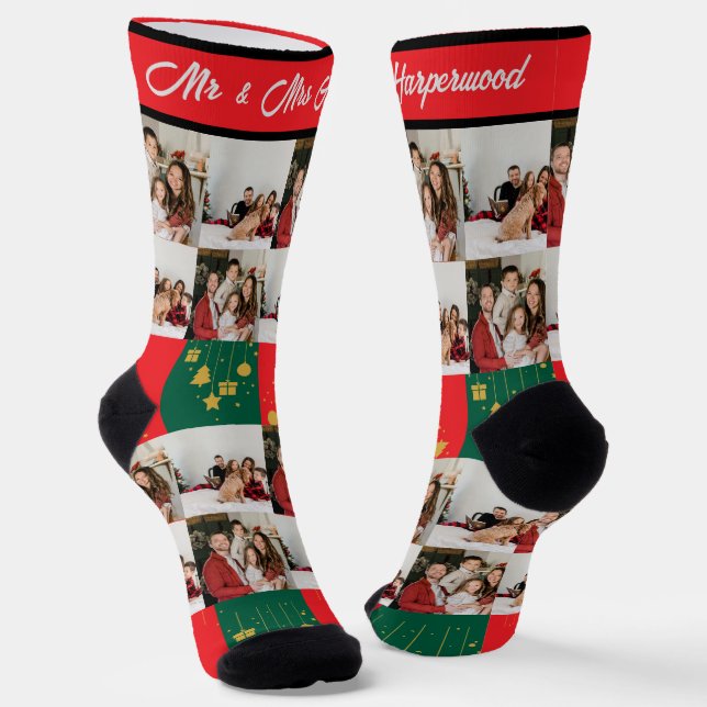 Simple Elegant Photo Family Christmas Mr & Mrs Socks (Angled)