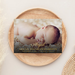 Simple Elegant Photo Gold Foil Birth Announcement