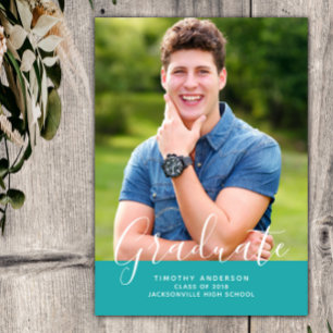 Simple Elegant Photo Graduation Vertical Teal Invitation