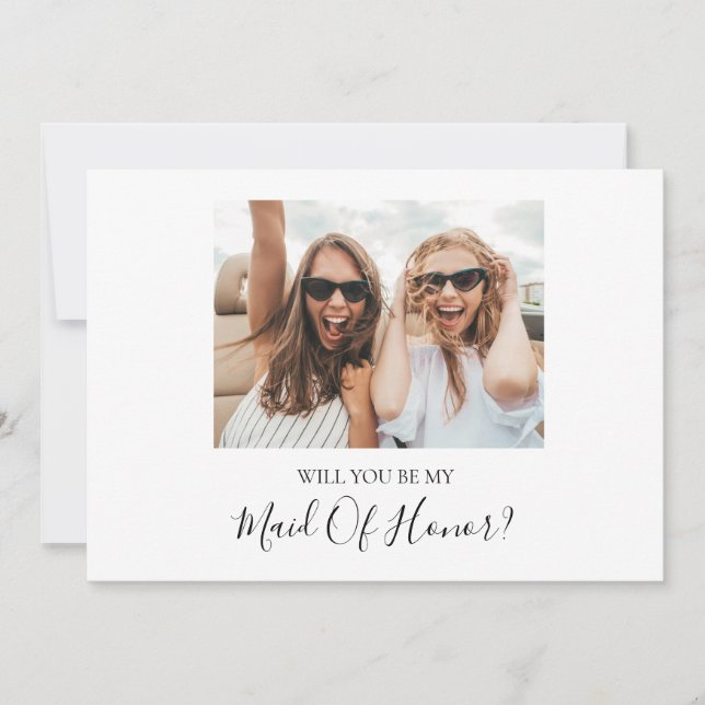 Simple Elegant Photo Maid Of Honour Proposal Card (Front)