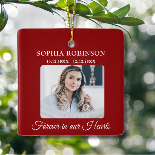 Simple Elegant Photo Memorial Red Christmas Ceramic Ornament