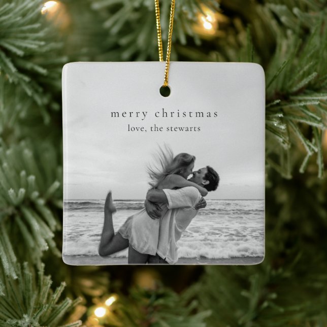 Simple Elegant Photo Modern Christmas Ceramic Ornament (Tree)