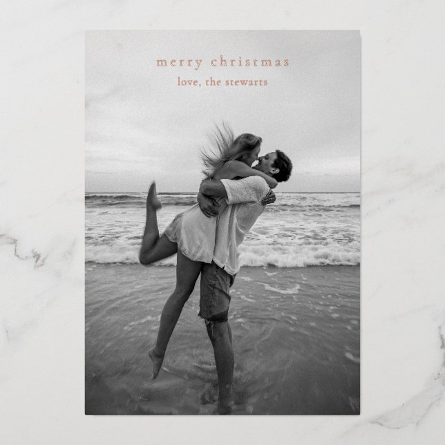 Simple Elegant Photo Modern Christmas Foil Holiday Card (Front)