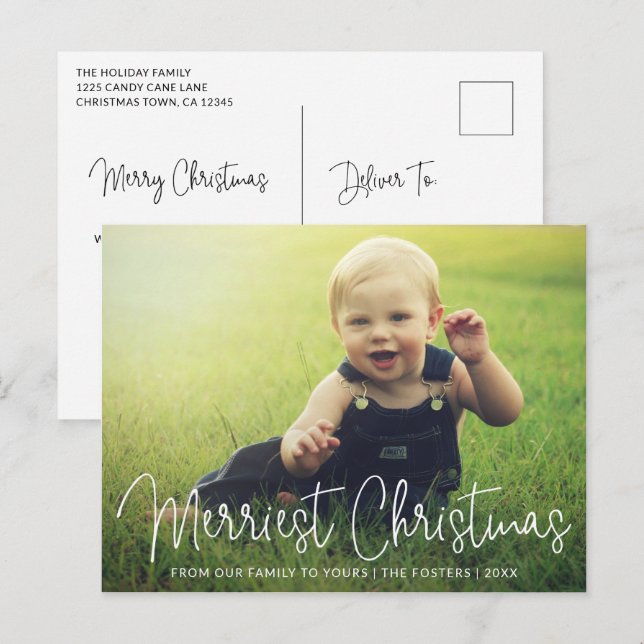 Simple Elegant Photo Modern Christmas Holiday Postcard (Front/Back)