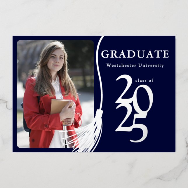 Simple Elegant Photo Navy Blue Graduation Party (Front)