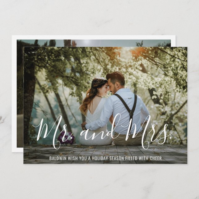 Simple Elegant Photo Newlywed Christmas Holiday Card (Front/Back)