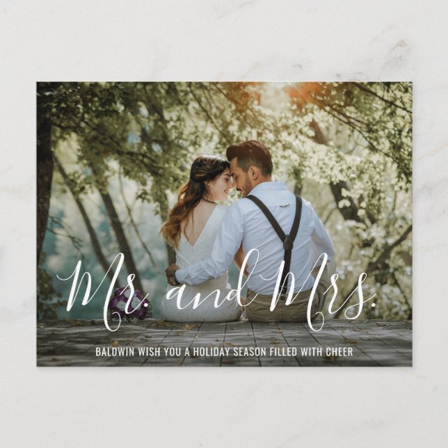 Simple Elegant Photo Newlywed Christmas Holiday Postcard (Front)