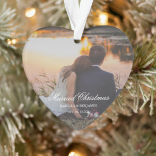 Simple Elegant Photo Newlywed First Christmas Ornament