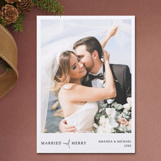 Simple Elegant Photo Newlyweds Christmas Holiday Card (Creator Uploaded)