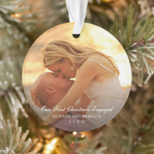 Simple Elegant Photo Our First Christmas Engaged Ornament