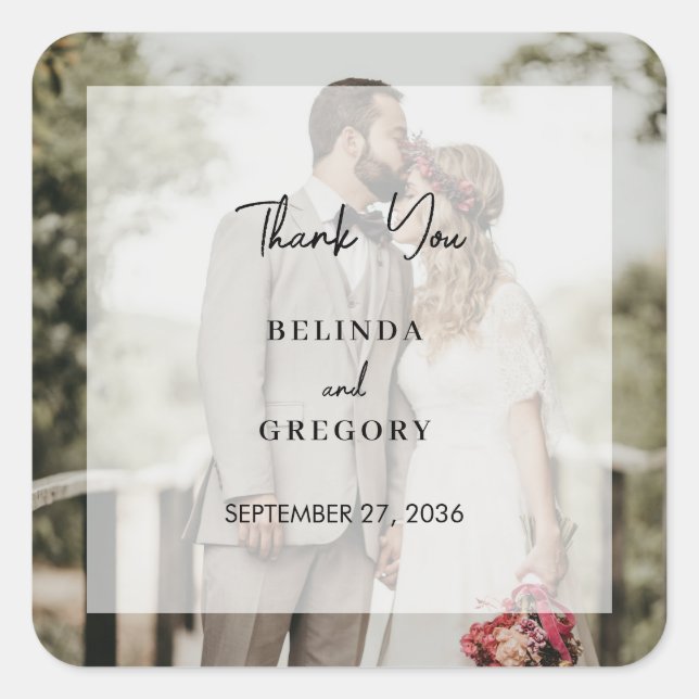 Simple Elegant Photo Overlay Script Wedding Square Sticker (Front)