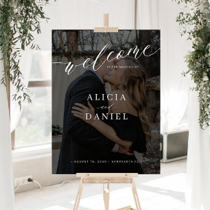 Simple elegant photo overlay wedding welcome sign