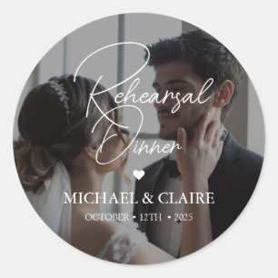 Simple Elegant Photo Rehearsal Dinner Wedding Classic Round Sticker
