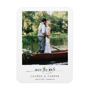 Simple Elegant Photo Save the Date Script Wedding  Magnet